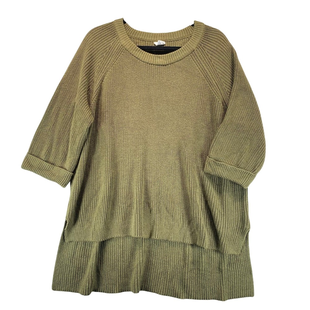 MOTE Olive Green Knit‎ Sweater Tunic Oversized 3/4 Sleeve Drop Waist XX Large